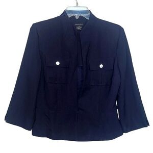 COURTENAY womens navy blue cardigan blazer with shoulder pads size 8